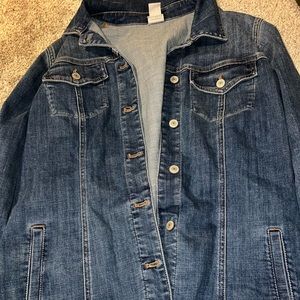 New without tags Chicos size 3 denim jacket with frayed edge